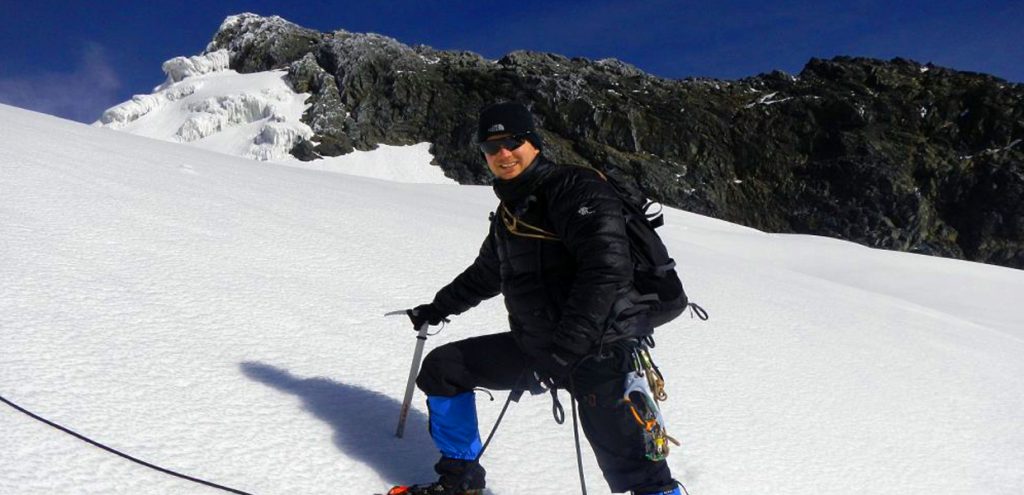 A climber approaching the highest peak of Rwenzori mountain ranges