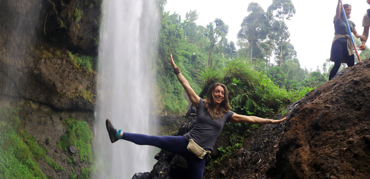 A guest enjoying her moment at Sipi Falls